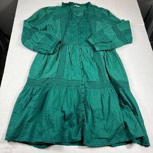 Sundance Emerald Green Long Sleeve Tiered Button-Front Dress